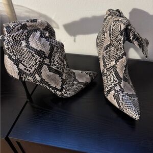Fashion Nova Black and White Snakeskin Heeled Boots